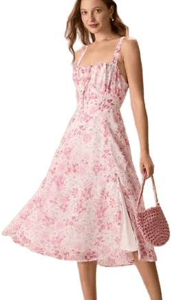 Rihoas Square Neck Ruched Floral Midi Dress