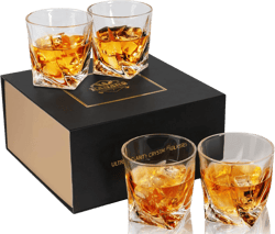 KANARS Whiskey Glasses Set of 4, 10 Oz Crystal Old Fashioned Cocktail Glass in Gift Box, Twisted Lowball Bourbon Tumbler for Scotch Whisky Cognac, Rock Barware for Men Gift 4 Count (Pack of 1)