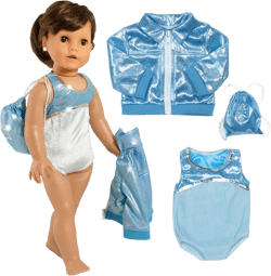 Sophia's 18" Inch Doll Gymnastics Clothes Set, 3 pc. Blue and Silver Sleeveless Leotard, Drawstring Backpack, and Zipped Bomber Jacket, Sport Themed Accessories & Outfit Set Gymnastic Blue/Silver