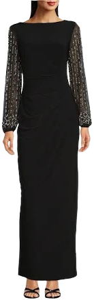 Marina Women's Beaded Long Sleeve Maxi Gown