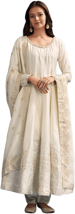 KALKIFashion Jacquard Anarkali Suit with Organza Dupatta
