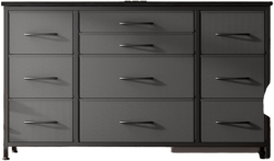 10 Drawer Dressers for Bedroom, Tv Stand Dresser for 55", Chests of Drawers with Power Outlet, Wide Kids Dresser with Fabric Drawers for Clothing, Storage, Gray Grey