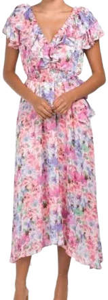 Taylor V-Neck Flutter Sleeve Floral Maxi Dress