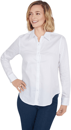 Blair Women's Ruby RD Wrinkle Resistant Long Sleeve Button Front Shirt - White - 10 - Misses