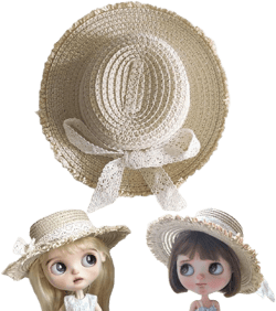 Mini Straw Hats for Crafts, Suitable for Dolls&Crafts, Cute and Exquisite Straw Hat with Lace Strap Decoration Accessories for Your Doll Collection(Color1)