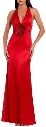 Ieena for Mac Duggal Women's Fitted Satin Halter Gown with