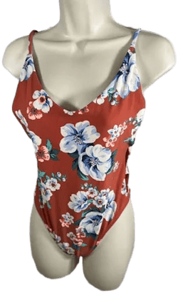 Aerie Orange Floral Print High Waisted One Piece