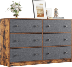 Nicehill 6 Drawers Dresser for Bedroom, Fabric Storage Tower, Dresser & Chest of Drawers Organizer, Storage Cabinet, Hallway, Closets, Steel Frame, Living Room, Wooden Dressers（Gray and Rustic Brown）