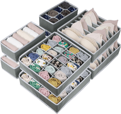 8 Pack Dresser Drawer Organizer Clothes, Foldable Underwear Drawer Organizer Bins, 90 Cells Fabric Closet Cloth Storage Box Drawer Dividers for Socks, Ties, Bras, Baby Clothes, Nursery, Clothing Gray