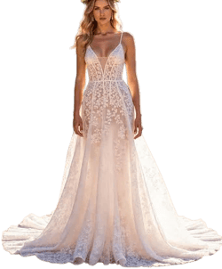 BeryLove Women's Lace A-Line Spaghetti Strap Wedding Dress