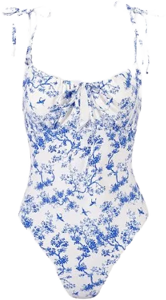 Women's Berlook Retro Floral Drawstring One-Piece Swimsuit