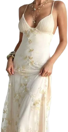 Floral Embroidered Sleeveless Midi Dress