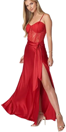 Bebe Women's Lace and Satin Bustier Gown