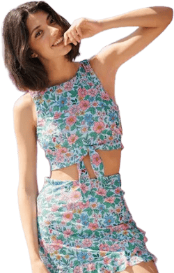Ricki Retro Daisy Knotted Trellis Floral Swimsuit