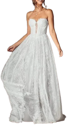 Azazie Vintage Lace A-Line Wedding Dress with Sweep Train