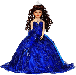 18" Porcelain Quinceanera Umbrella Doll (Quince Anos)~ KK18725-15 ~ (Royal Blue)