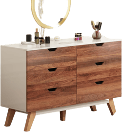 DHMAKER 6 Drawer Dresser for Bedroom, 48" Wide Mid Century Modern Chest of Drawers, Wooden Chest of Drawers, Dresser TV Stand for Bedroom, Living Room, Hallway Dark Brown Dressers