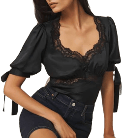 Reformation Women's Dolly Lace Trim Silk Charmeuse Top