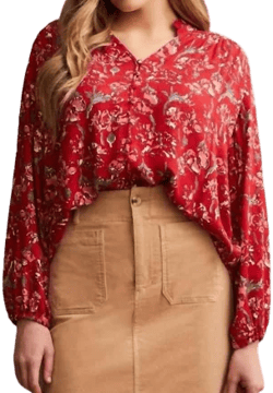 Womens Tribal Jacquard Challis Button Up Blouse