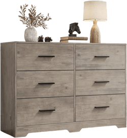 Dresser for Bedroom with 6 Drawers, Modern Closet Dressers Chest of Drawers with Metal Handle, Wooden Dresser Organizer for Bedroom, Living Room, Hallway Grey