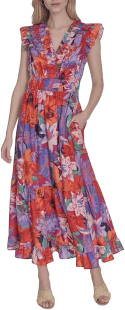 Vince Camuto Women's Floral Print Ruffle Dress