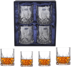 Amlong Crystal Lead-Free Double Old Fashioned Crystal Whiskey Glass - Classic Stylish Design – Perfect for Scotch, Bourbon, Cognac and Cocktail Glasses, 9 oz., Set of 4 With Gift Box