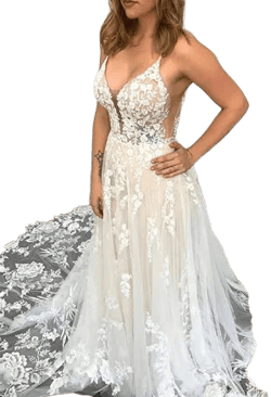 Lace-Appliqued A-Line Bridal Gown with Backless Wedding Dress