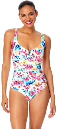 Anne Cole Women's Watercolor Paisley V-Front One-Piece Swimsuit