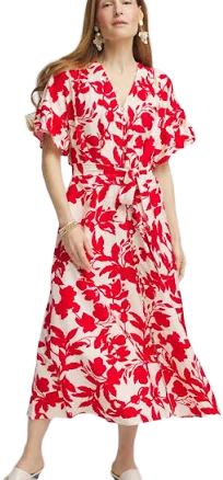 Chico's Women's Floral Ruffle-Sleeved Midi Dress