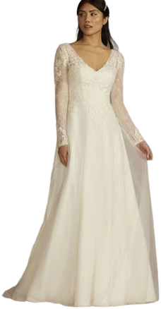 David's Bridal As Is Long Sleeve Lace A-Line Wedding Dress
