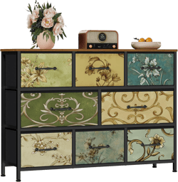 Furnulem 8 Drawer Dresser, Wide Fabric Chest of Drawers, Vintage Furniture for Bedroom, Living Room, Hallway, Closet Clothes Storage, Wooden Top 11.8"D x 39.4"W x 31.5"H (8 Drawers)