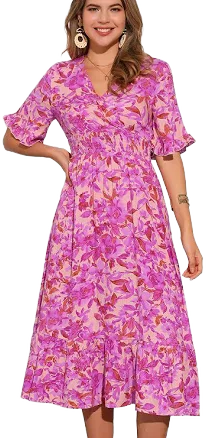 Floral Ruffled Hem Smock Midi Dress