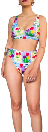 High Waisted Retro Floral Bikini Swimsuit