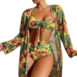 Floral Printed Three Piece Bikini Set