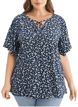 Bloom Chic Women's Floral V-neck Cross Over Elbow Top