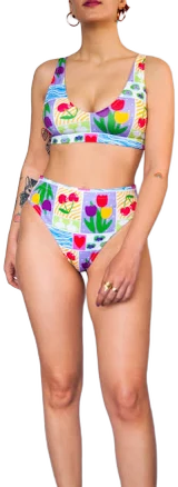 High Waisted Retro Floral Bikini Swimsuit