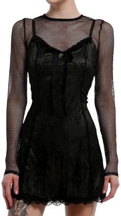 Cosmic Aura Twofer Lace Long-Sleeve Dress