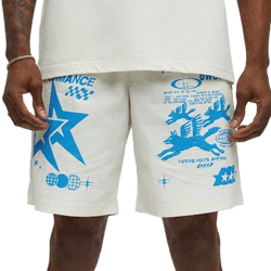 Fashion Nova Men's Fireflies and Wolves Graphic Relaxed Shorts