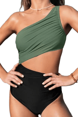 Women's Cupshe One Piece Sporty Serene Colorblock One-Shoulder Cutout Monokini One Piece Swimsuit