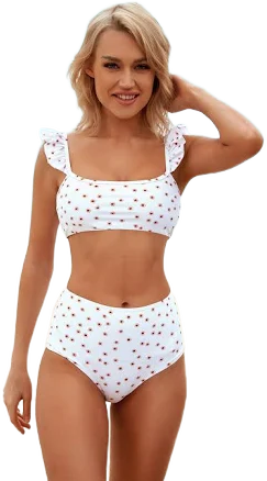 Ruffle Strap Square Neckline High Waist Bikini Set