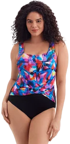 Longitude Women's Brushpainter Twist Pull Sash Tank One Piece Swimsuit