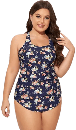 Vintage Flower Print One Piece Swimsuit