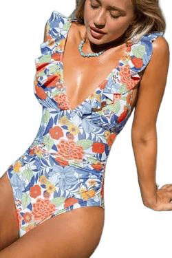 Cupshe Floral Plunging Flutter Strap Tummy Control One-Piece