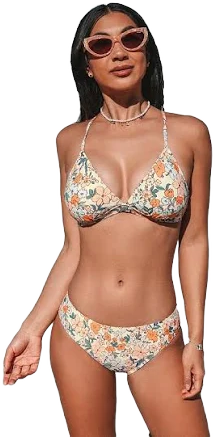 Cupshe Women's 2-Piece V-Neck Bikini Swim Top & Bikini Bottoms Set