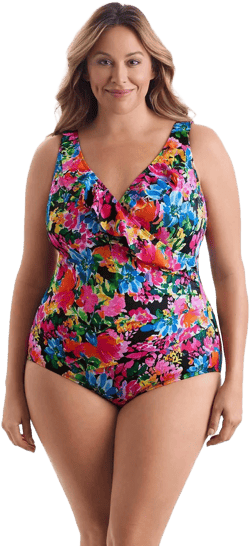 Longitude Women's Long Torso Ruffle Front Surplice One Piece