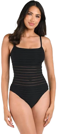 La Blanca Women's Fluid Lines Mesh One-Piece Swimsuit