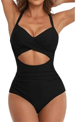 TUPOMOD Women's One Piece Swimsuits Tummy Control Cutout High Waisted Bathing Suit Wrap Tie Back 1 Piece Swimsuit 01-Black XL, Adult unisex