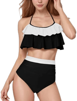 Anna-Kaci Swim Women's Ruffle Flounce Bikini Top and High Waist Bottom