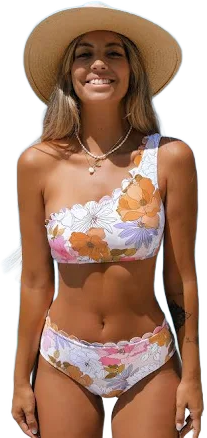 Bikini Cupshe Hazy Tenderness Flower One-Shoulder Top & Hipster Bikini Set