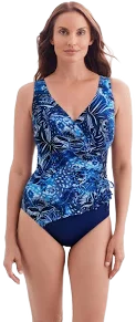 Longitude by Mimi Flamingo Leaf Encounter Ruffle Surplice One Piece Swimsuit